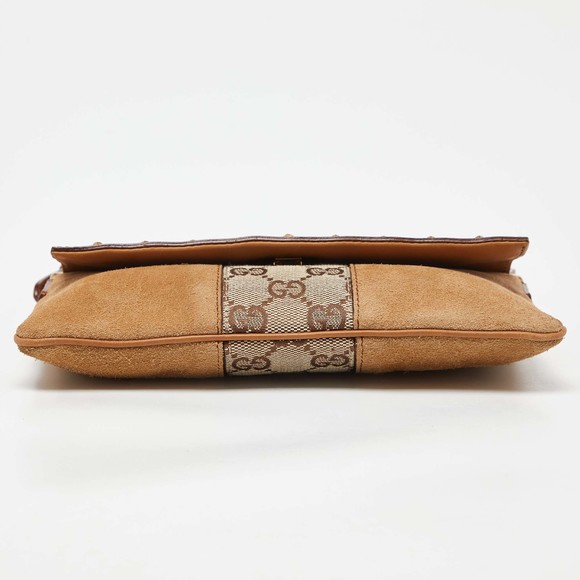 GUCCI Two Tone Beige GG Canvas, Suede and Leather Flap Pochette - Picture 6 of 8